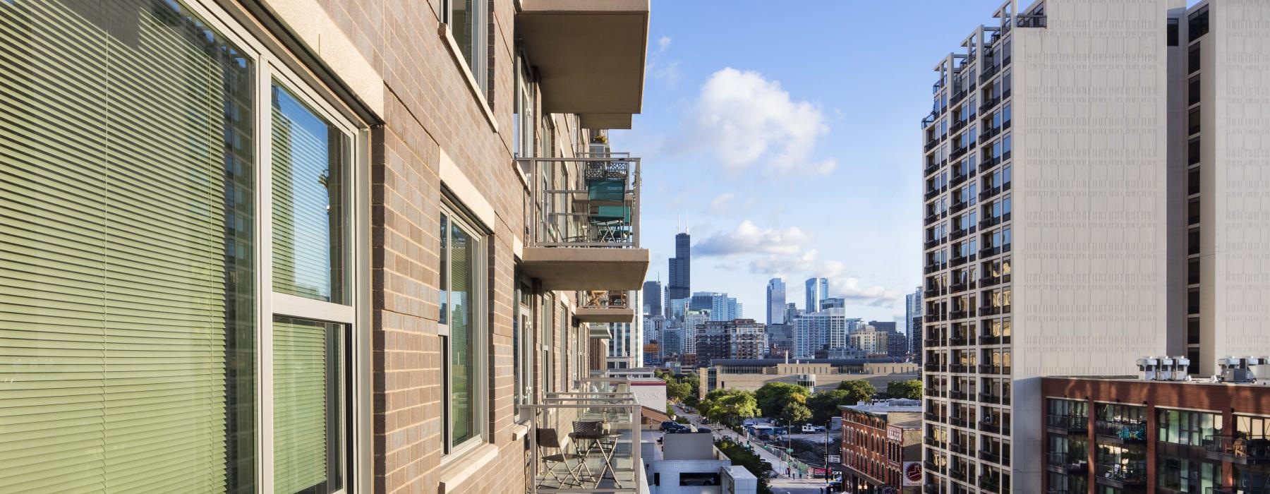a view of a city from a balcony